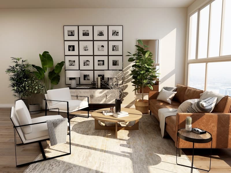 Modern minimalist living room with natural light